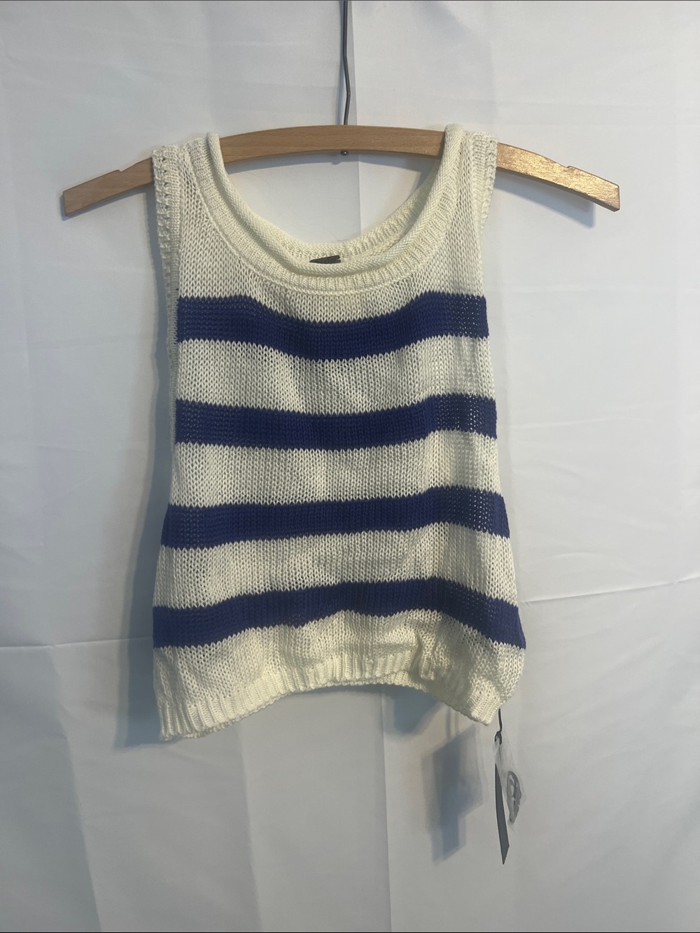Y2K Poof Striped Knit Tank Top in Cream and Blue